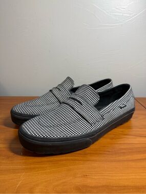 Vans Loafer Style 53 Plaid Houndstooth Black White Slip on Canvas Shoe M10.5 W12